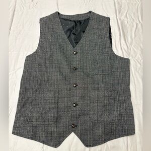 Gray Plaid Button Front Classic Men's Vest